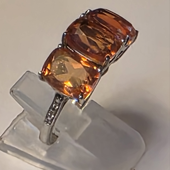 Designer STS/ Chuck Clemency Orange Tourmaline 3 Stone Ring - Picture 2 of 7